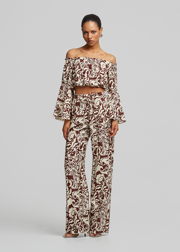 Printed wide leg trousers