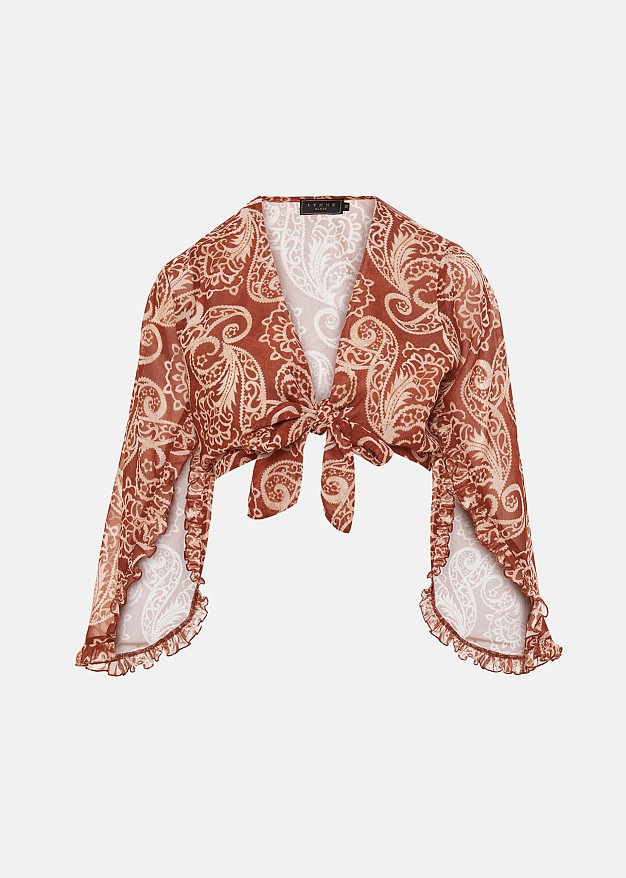 Printed crop top with sleeve cut-outs
