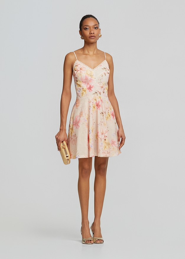 Rochie scurtă cu print și dantelă