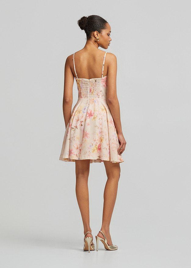 Rochie scurtă cu print și dantelă