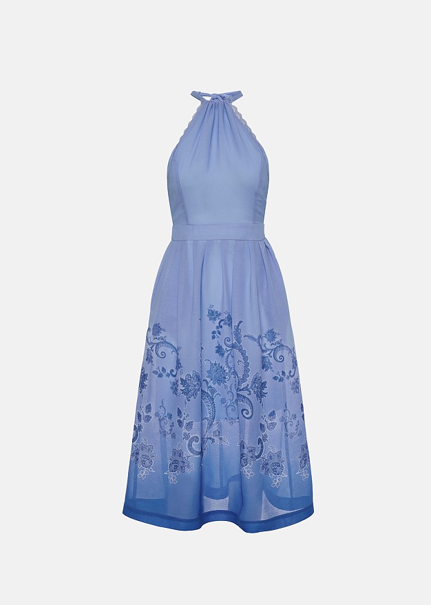 Halter neck, printed midi dress
