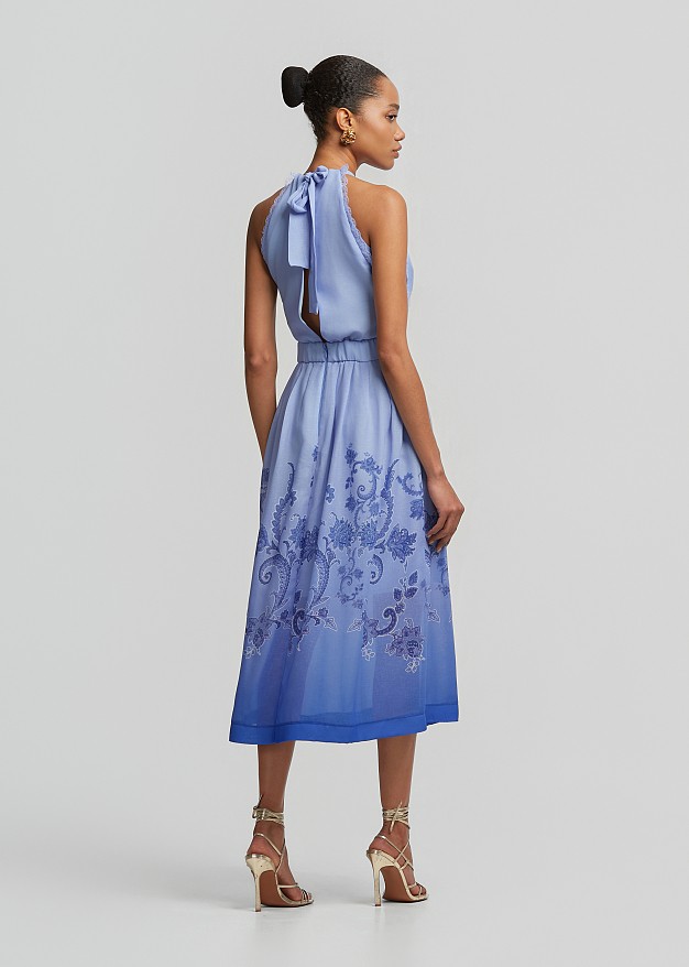 Halter neck, printed midi dress