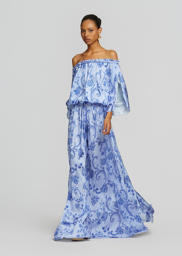 Rochie lungă cu umerii goi și print