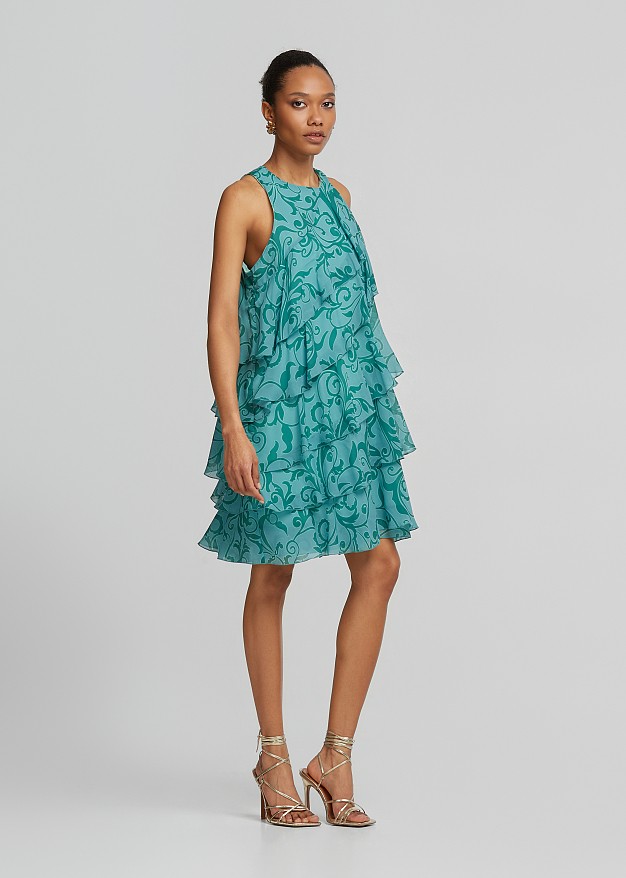 Printed mini dress in ruffles