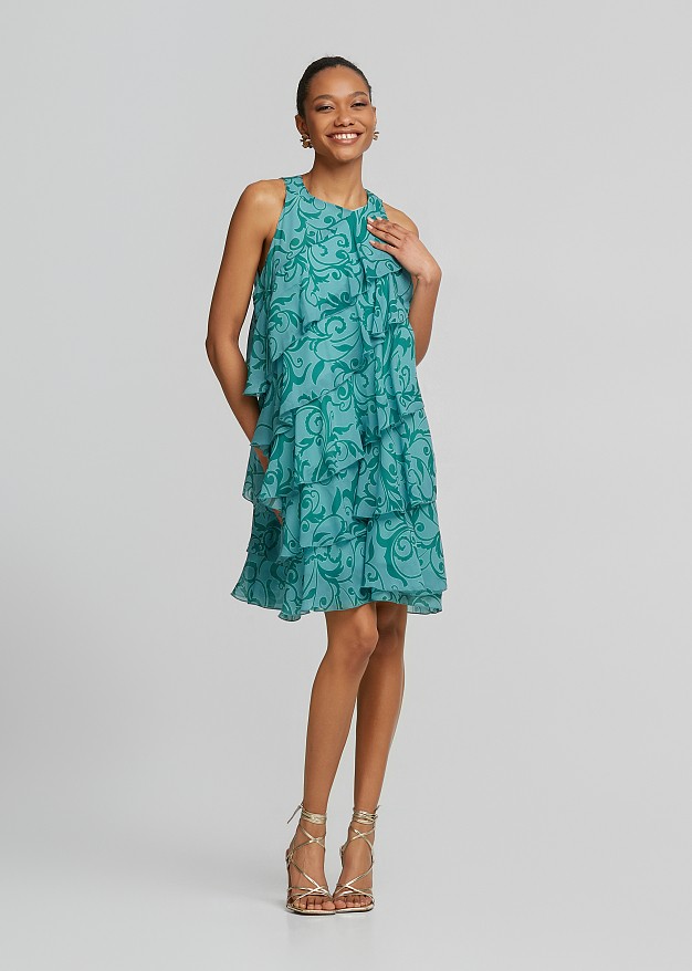 Printed mini dress in ruffles