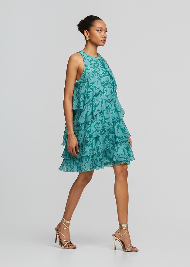 Printed mini dress in ruffles