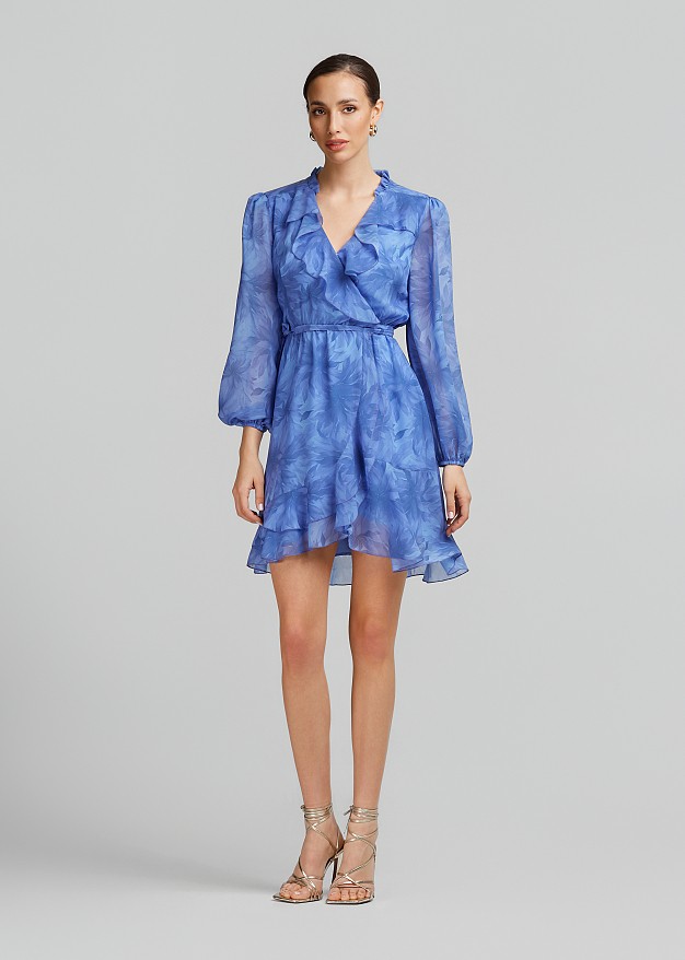 Mini printed wrap dress in ruffles