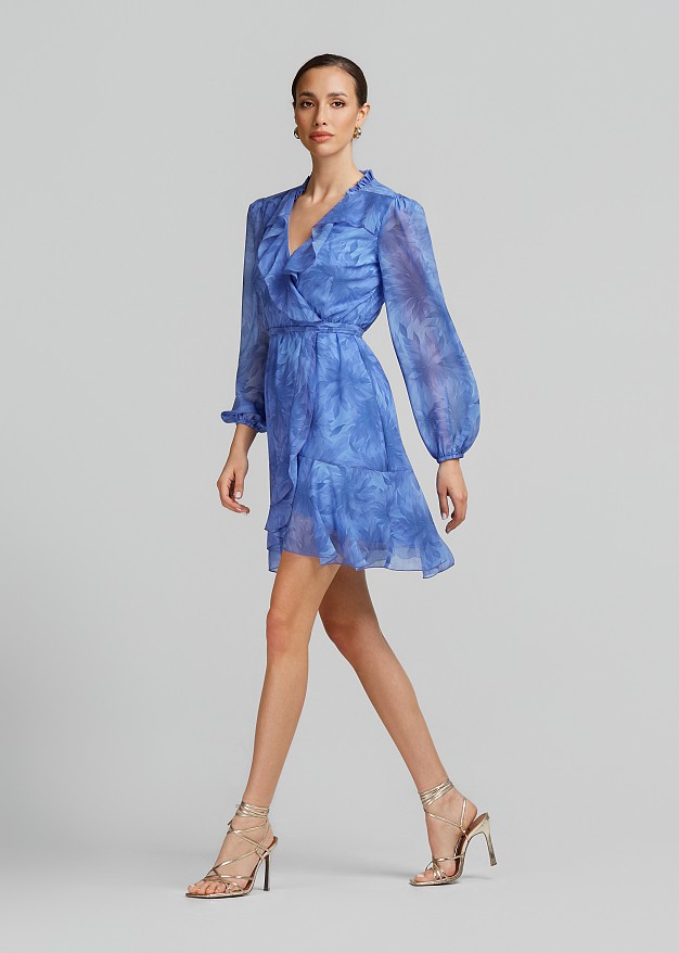 Mini printed wrap dress in ruffles
