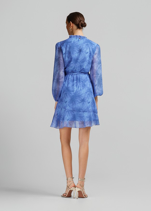 Mini printed wrap dress in ruffles