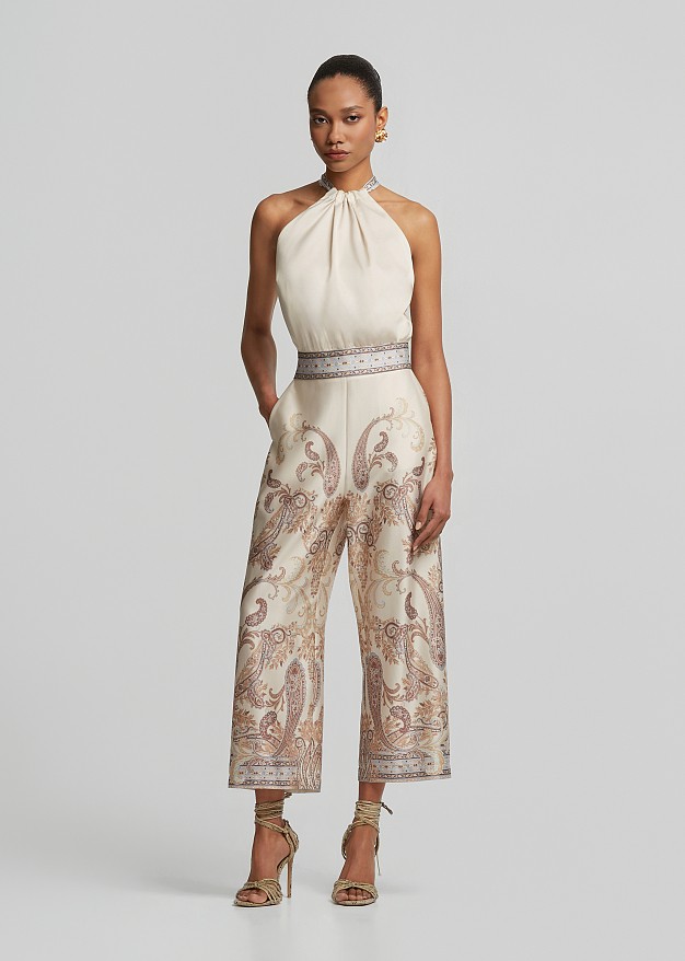 Satin look wide leg trousers in paisleys print