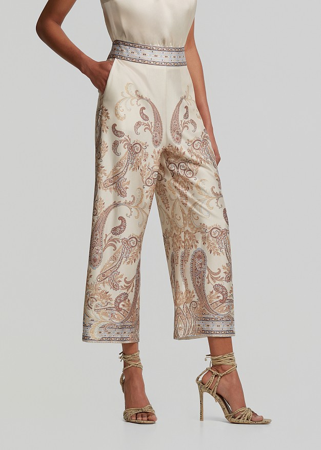 Satin look wide leg trousers in paisleys print