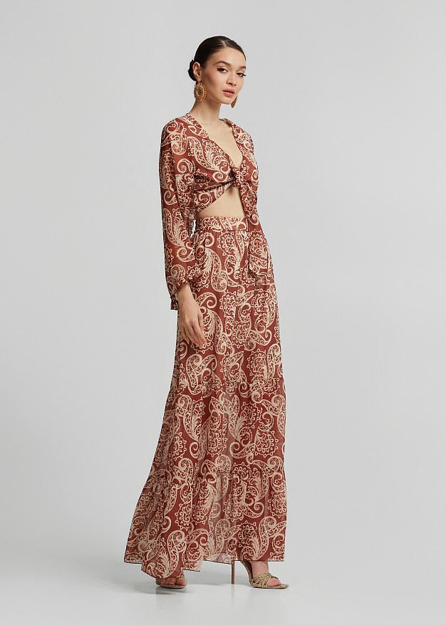 Printed high-waisted maxi skirt