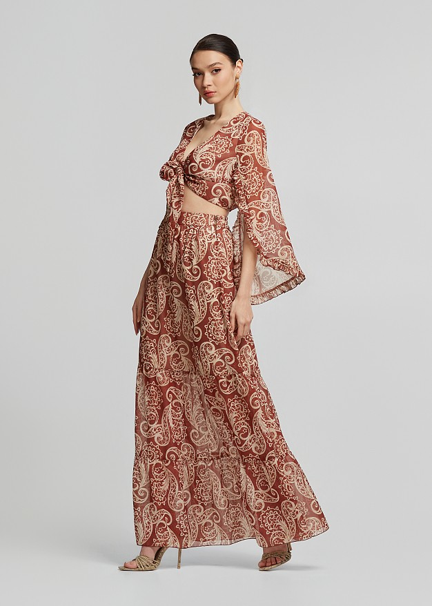 Printed high-waisted maxi skirt