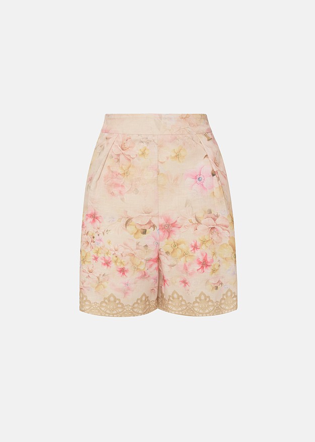 Pantaloni scurți cu print și aspect de in