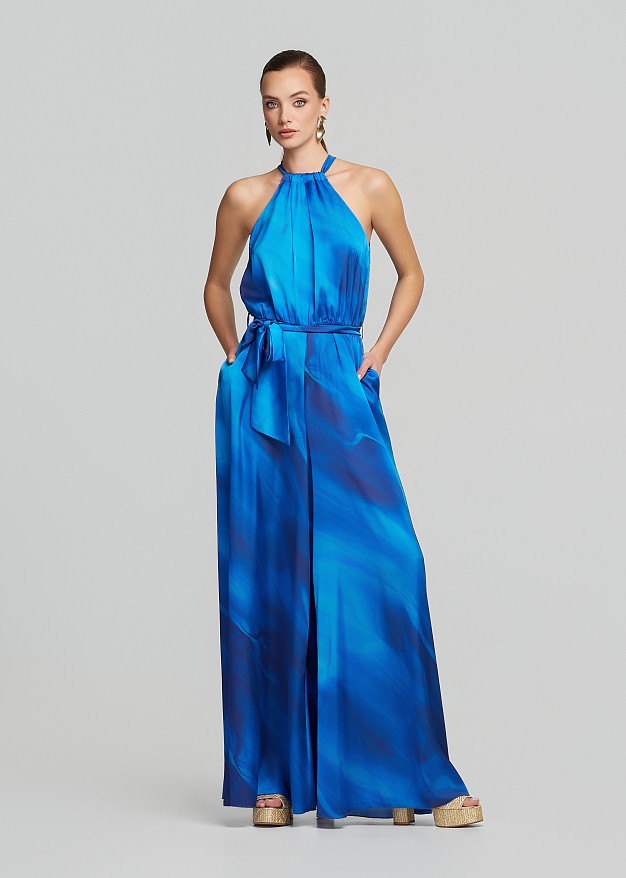Satin-finish halter neck jumpsuit