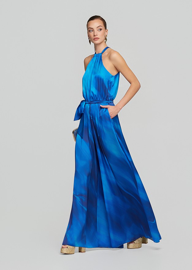 Satin-finish halter neck jumpsuit