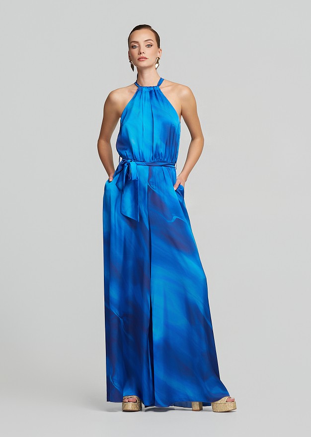 Satin-finish halter neck jumpsuit