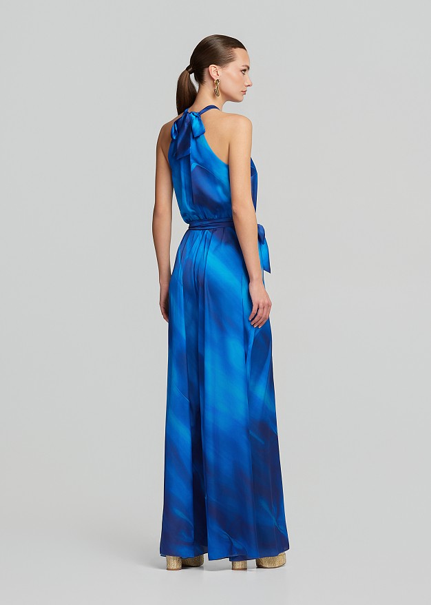Satin-finish halter neck jumpsuit