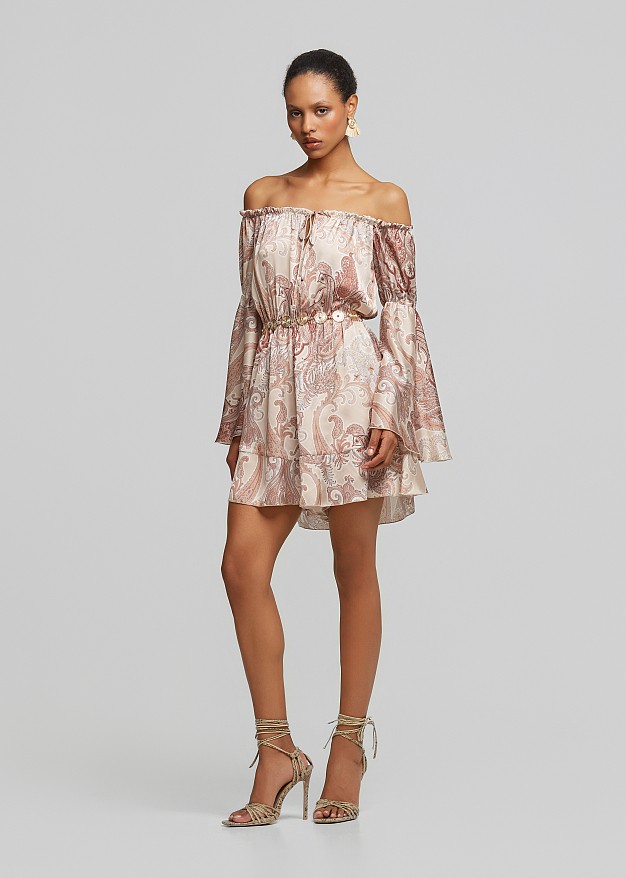Off-shoulder printed playsuit