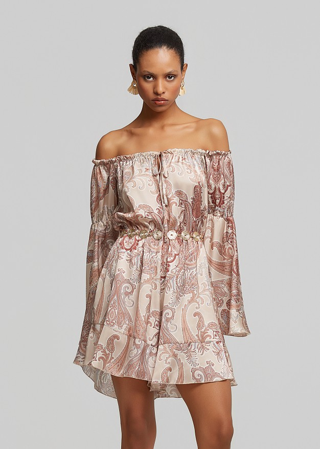 Off-shoulder printed playsuit