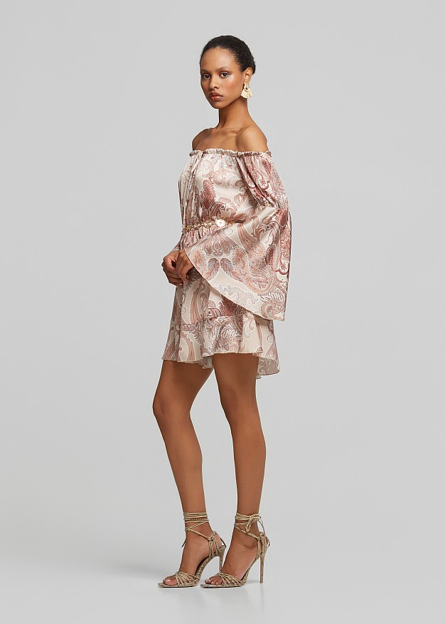 Off-shoulder printed playsuit