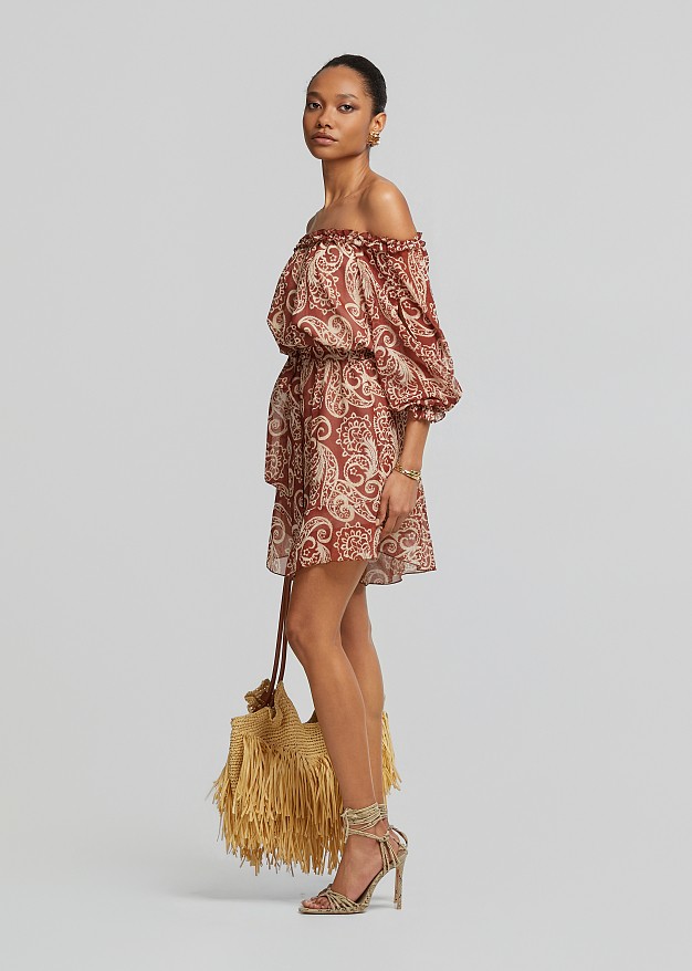 Off shoulder printed jumpsuit in frills