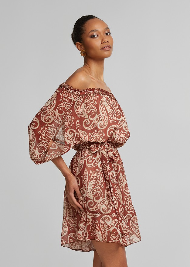 Off shoulder printed jumpsuit in frills