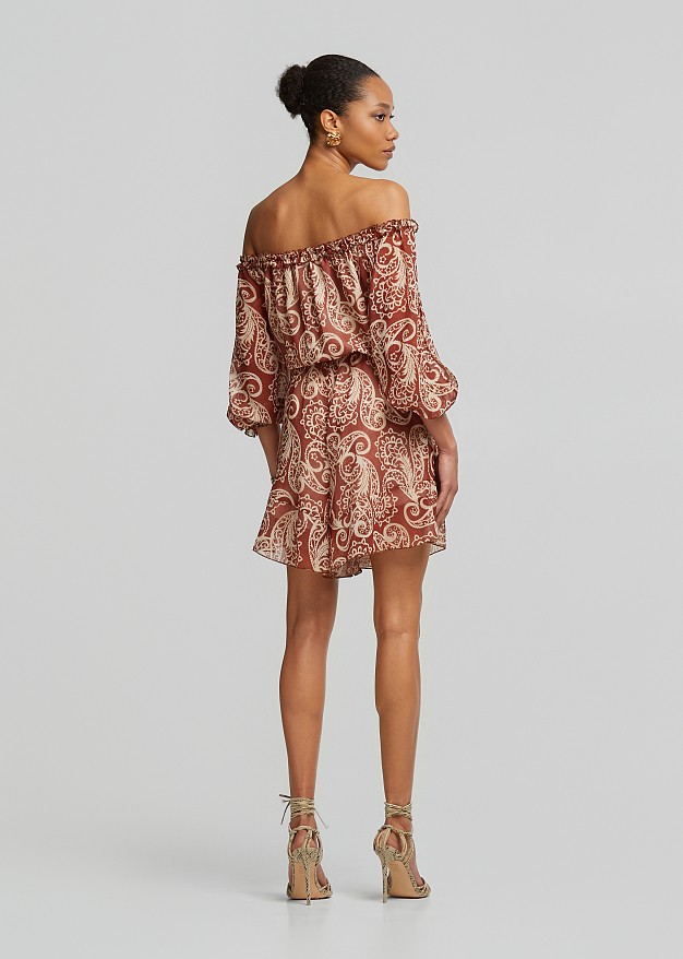 Off shoulder printed jumpsuit in frills