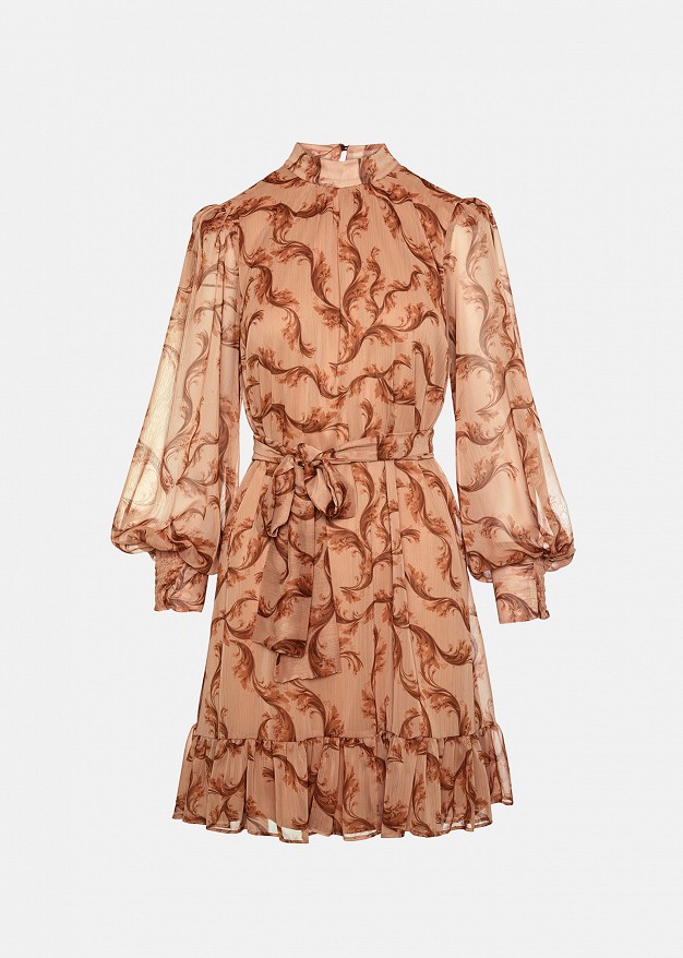 Rochie scurtă cu print și tiv cu volane
