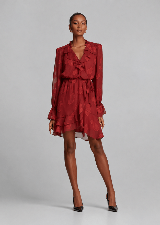 Mini wrap dress in jacquard chiffon
