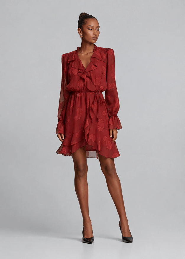 Mini wrap dress in jacquard chiffon