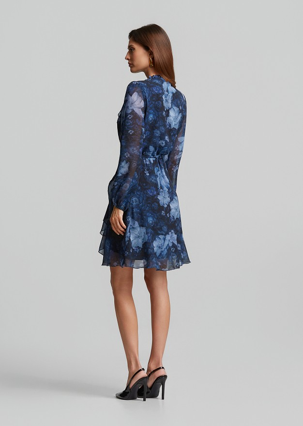 Mini wrap printed dress and ruffles