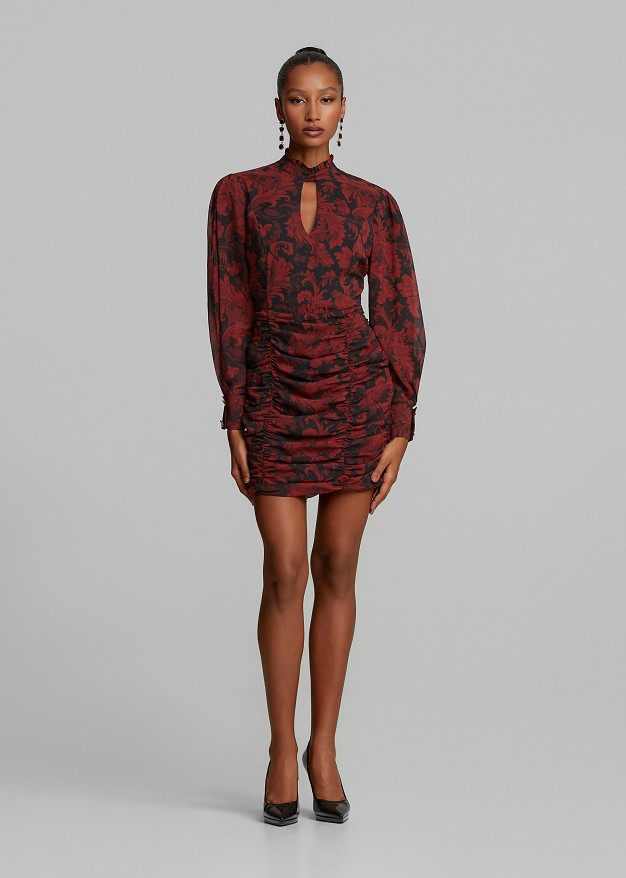 Printed mini dress with ruched details