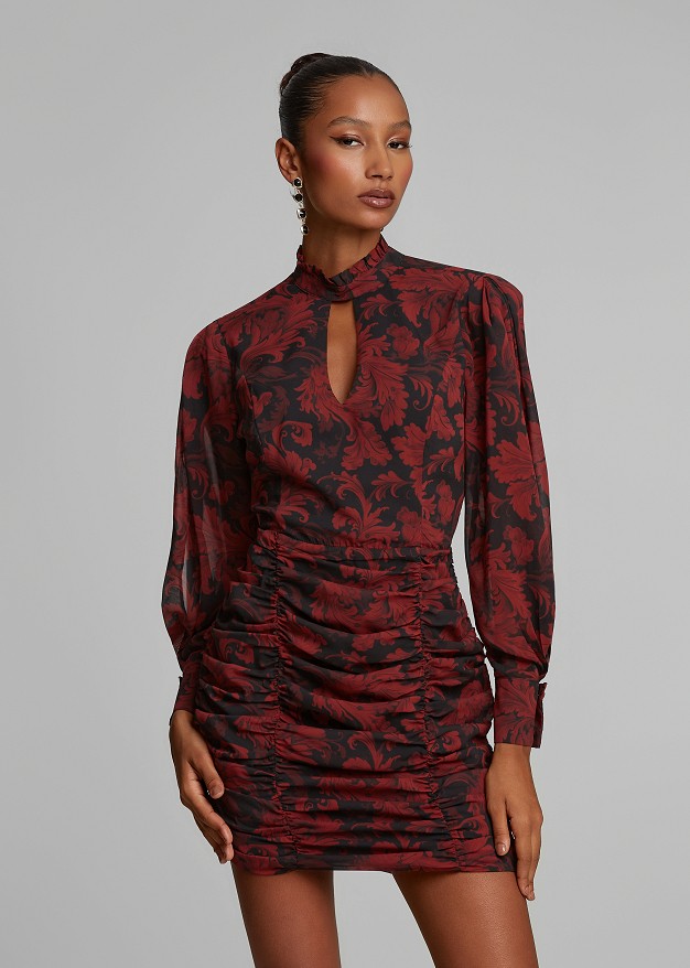 Printed mini dress with ruched details