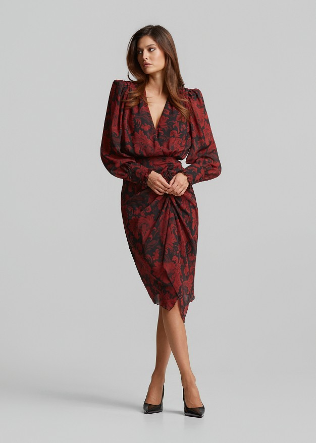 Printed sheer dress with ruched details