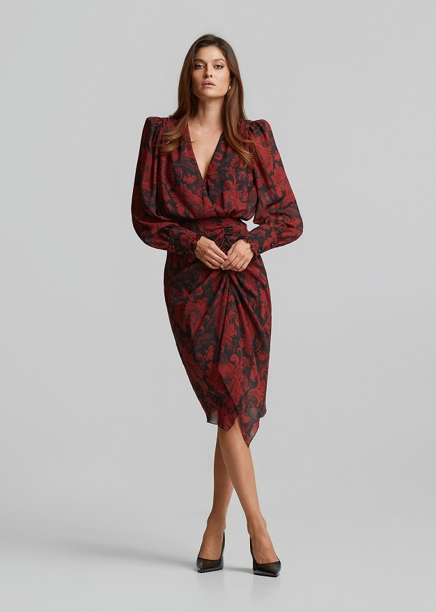 Printed sheer dress with ruched details