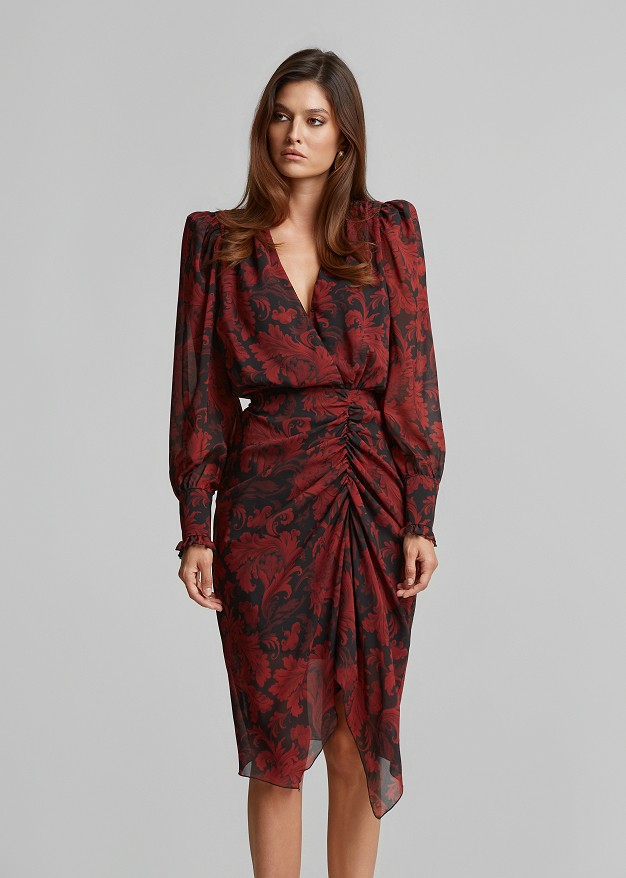 Printed sheer dress with ruched details