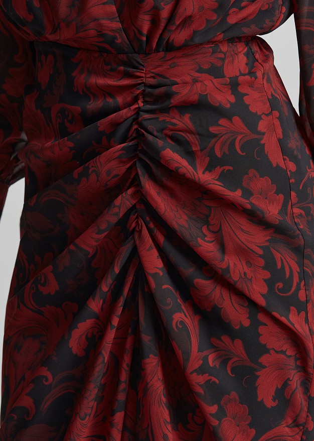 Printed sheer dress with ruched details