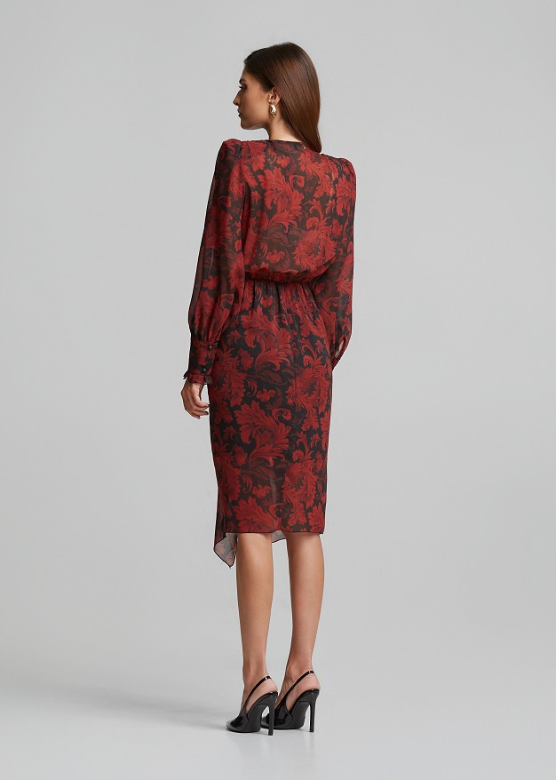 Printed sheer dress with ruched details