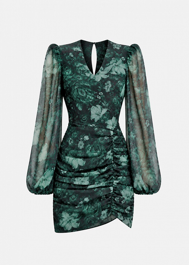 Rochie scurtă cu print și detalii încrețite