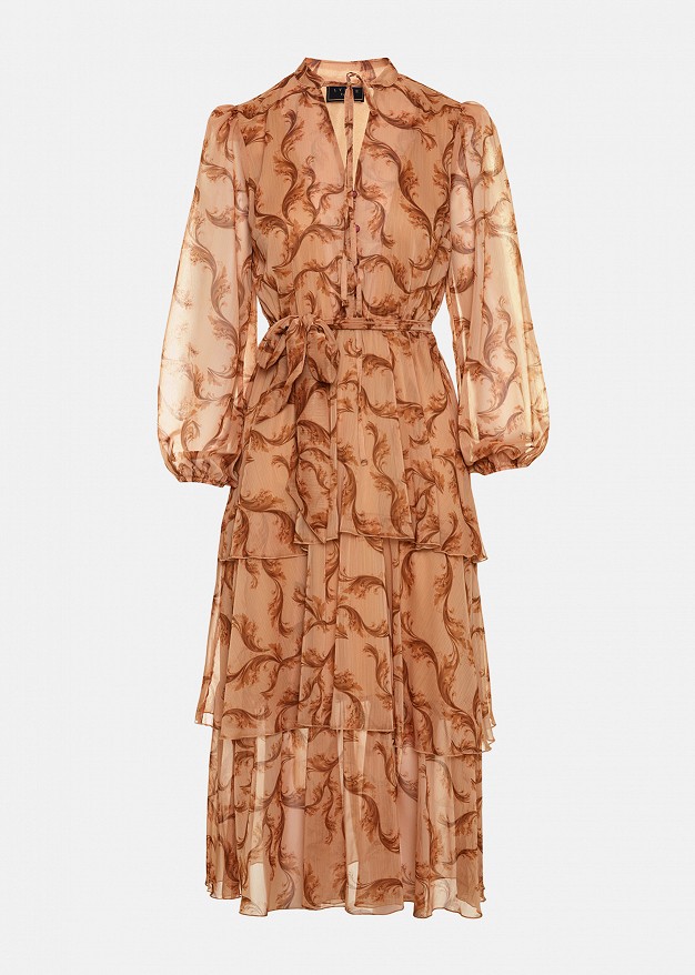 Rochie midi cu volane și print etnic