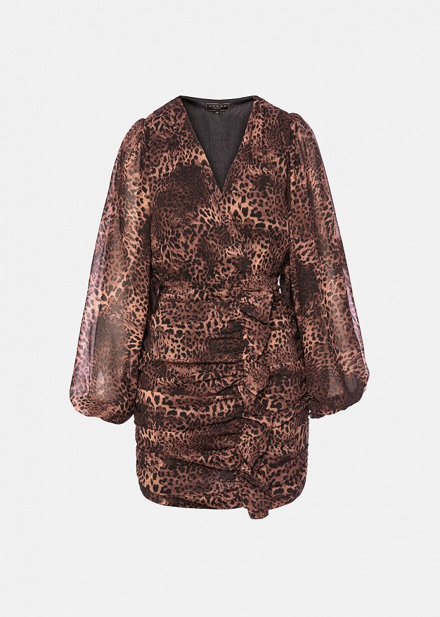 Leopard print mini muslin dress