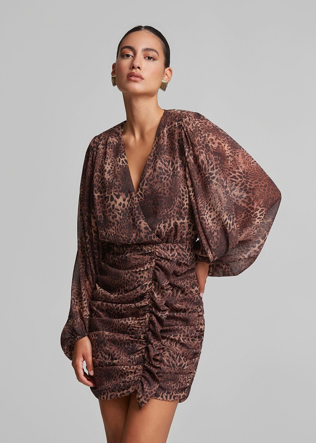 Leopard print mini muslin dress