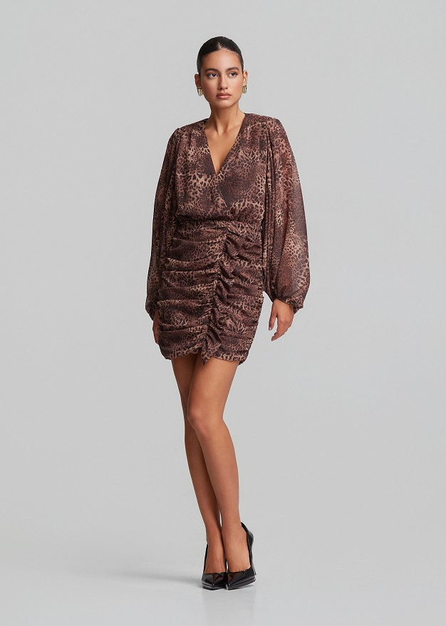 Leopard print mini muslin dress