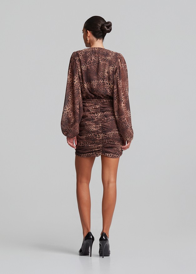 Leopard print mini muslin dress