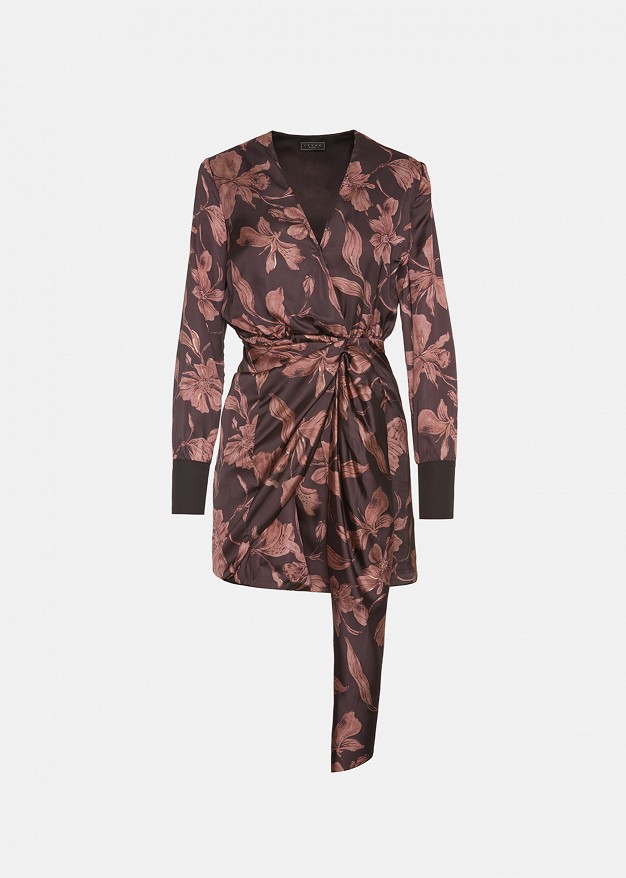Printed long-sleeved dress in satin look