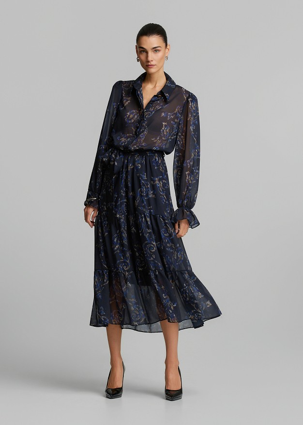 Printed chiffon shirt dress
