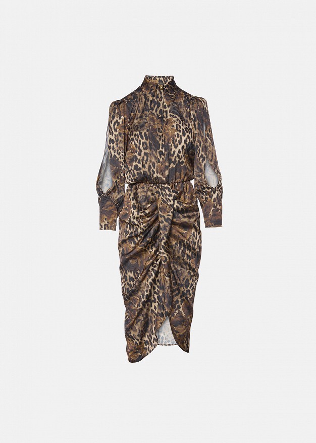 Midi leopard-print dress with a satin finish
