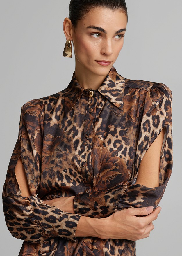 Midi leopard-print dress with a satin finish