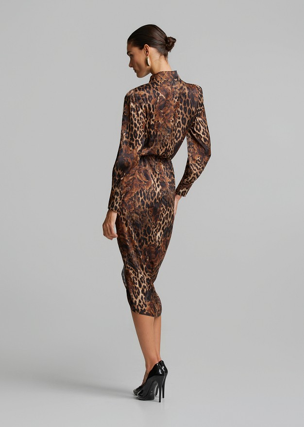 Midi leopard-print dress with a satin finish